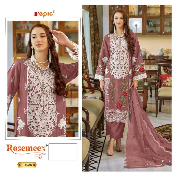 C 1926 Rosemeen By Fepic Organza Embroidery Pakistani Suits Suppliers In India